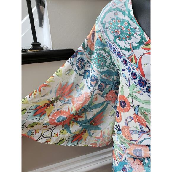 City Chic Dress Women Size 20 Multicolor Floral Ruched V Neck Midi Sheath - Picture 10 of 16